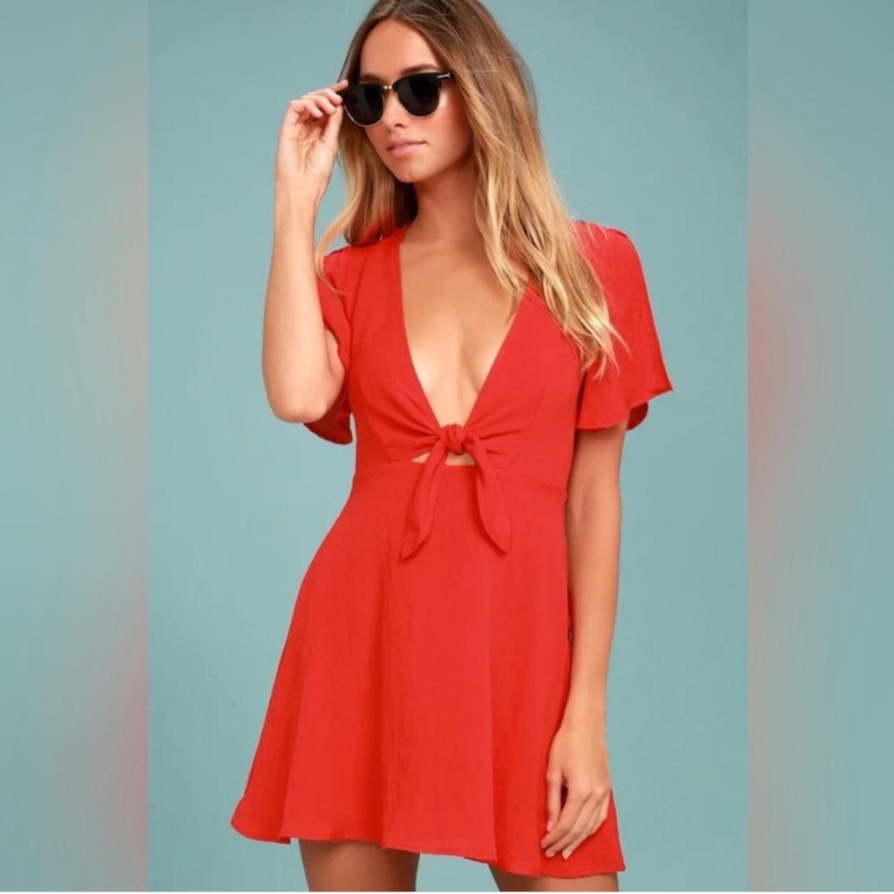 Lulus Red Tie-Front Mini Dress